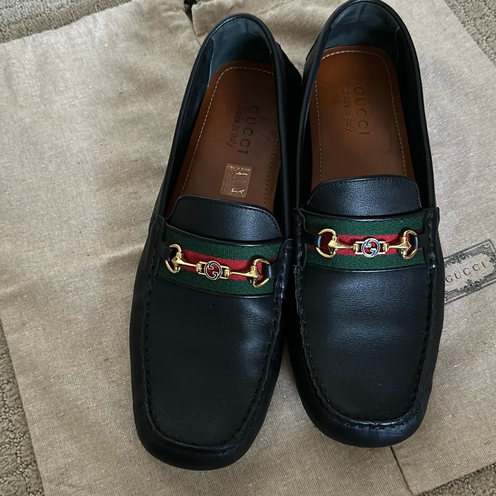 Gucci Black Leather Horsebit Men’s Loafers Size 11